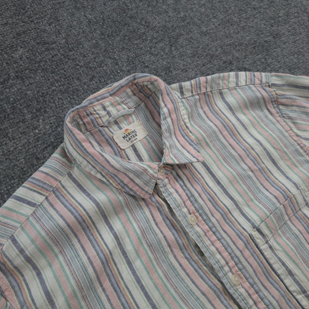 Marine Layer Shirt Mens M Multicolor Stripe Hemp Short Sleeve Casual Preppy